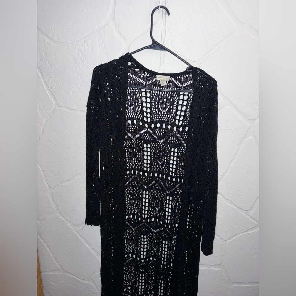 Full Tilt Black and White Open Knit Cardigan